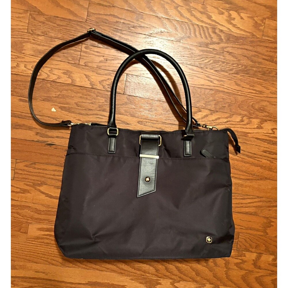 Wenger Black Large Zip Satchel Laptop Tote w/ Detachable Crossbody Strap
